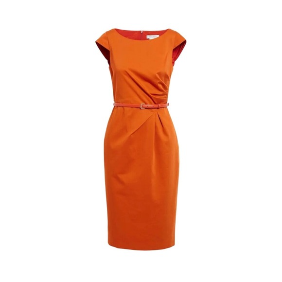 Max Mara Burnt Orange Sheath Dress Womens 8 Gathered Waist Italy Quiet Luxury - Picture 9 of 9